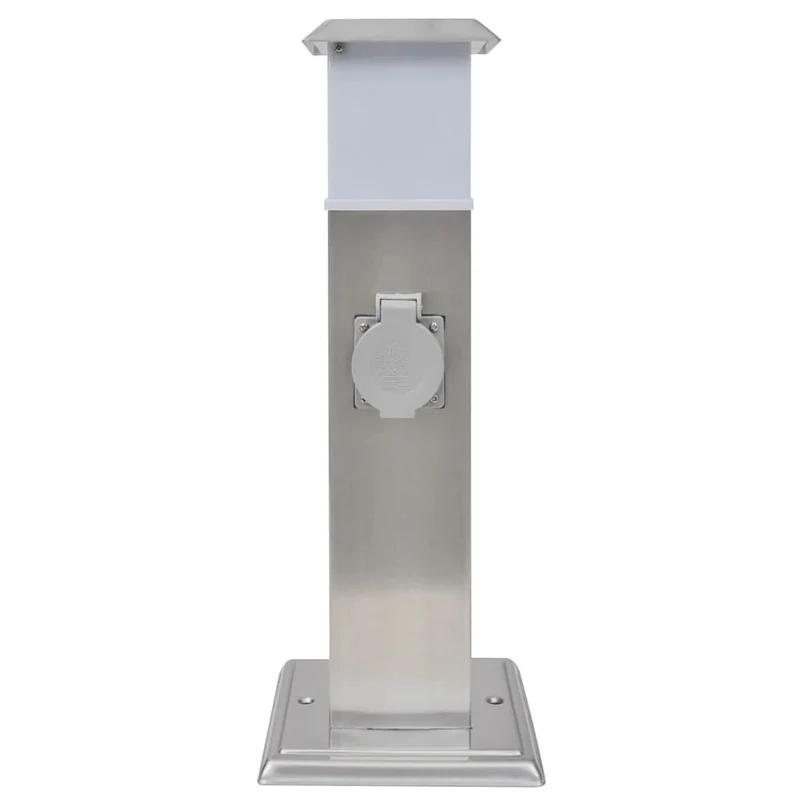 Presa Elettrica da Giardino a Pilastro in Acciaio Inox con Lampada Incorporata