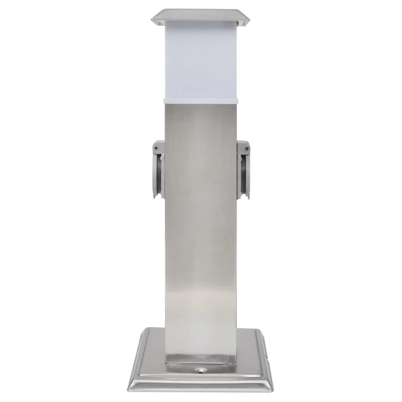 Presa Elettrica da Giardino a Pilastro in Acciaio Inox con Lampada Incorporata