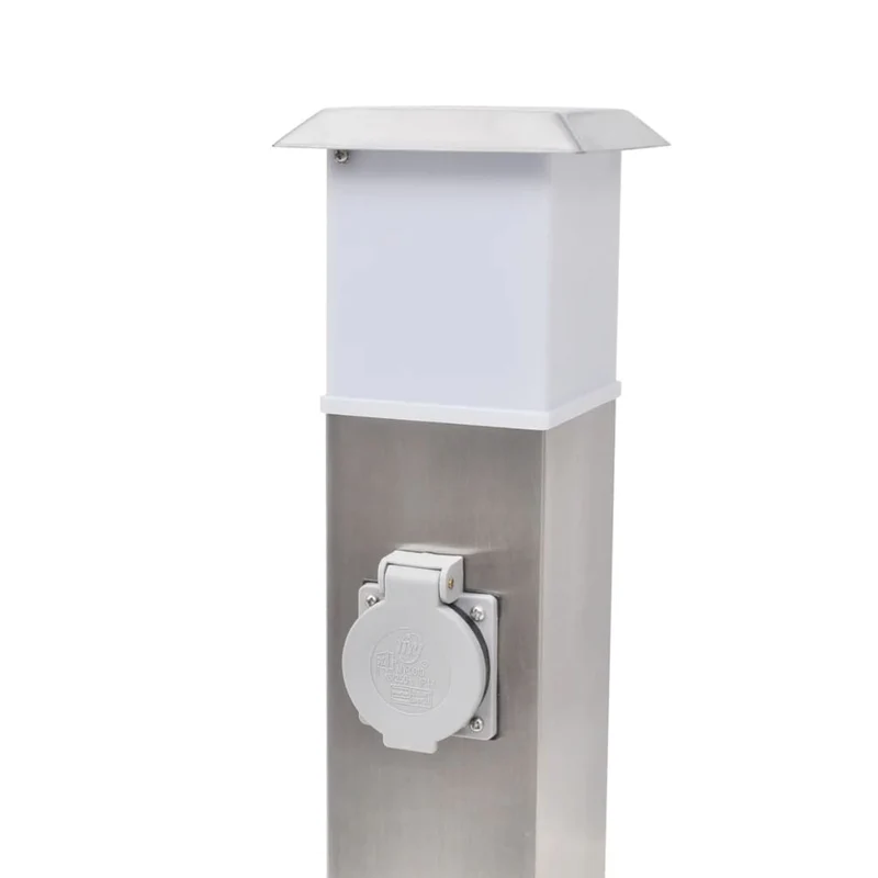 Presa Elettrica da Giardino a Pilastro in Acciaio Inox con Lampada Incorporata