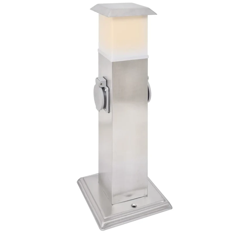 Presa Elettrica da Giardino a Pilastro in Acciaio Inox con Lampada Incorporata
