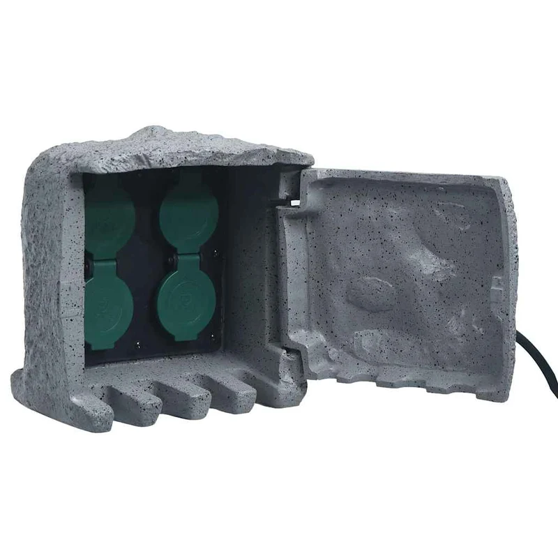 Presa da Esterno 4 Spine in Poliresina Resistente all'Acqua Molto Sicuro Grigia