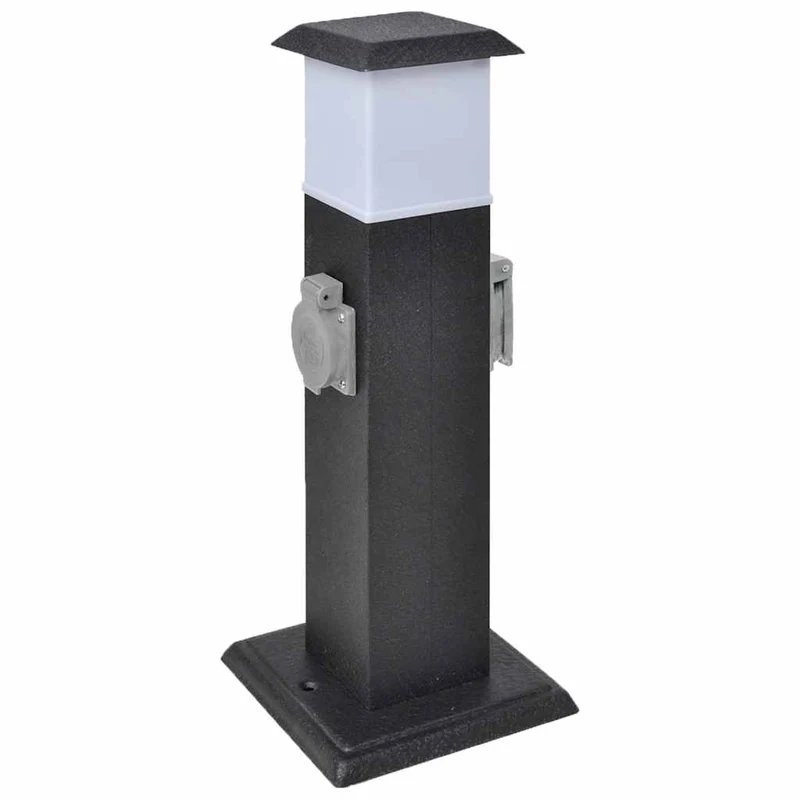 Presa Elettrica da Giardino a Pilastro Design in Ferro Robusto con Lampada Nera