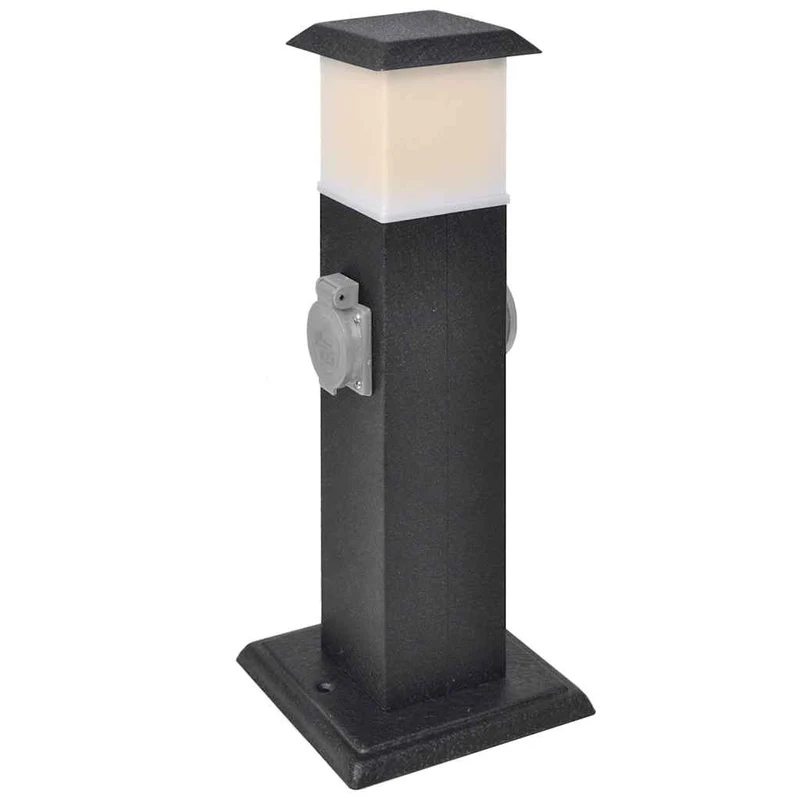 Presa Elettrica da Giardino a Pilastro Design in Ferro Robusto con Lampada Nera