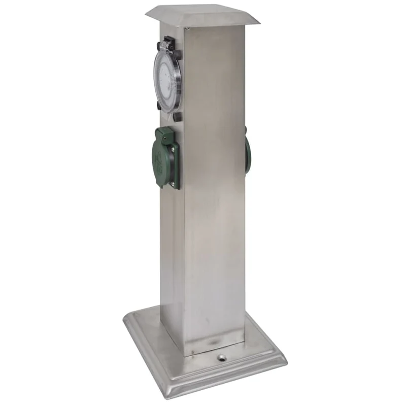 Presa Elettrica da Giardino a Pilastro Acciaio Inox con Timer Meccanico Versatile