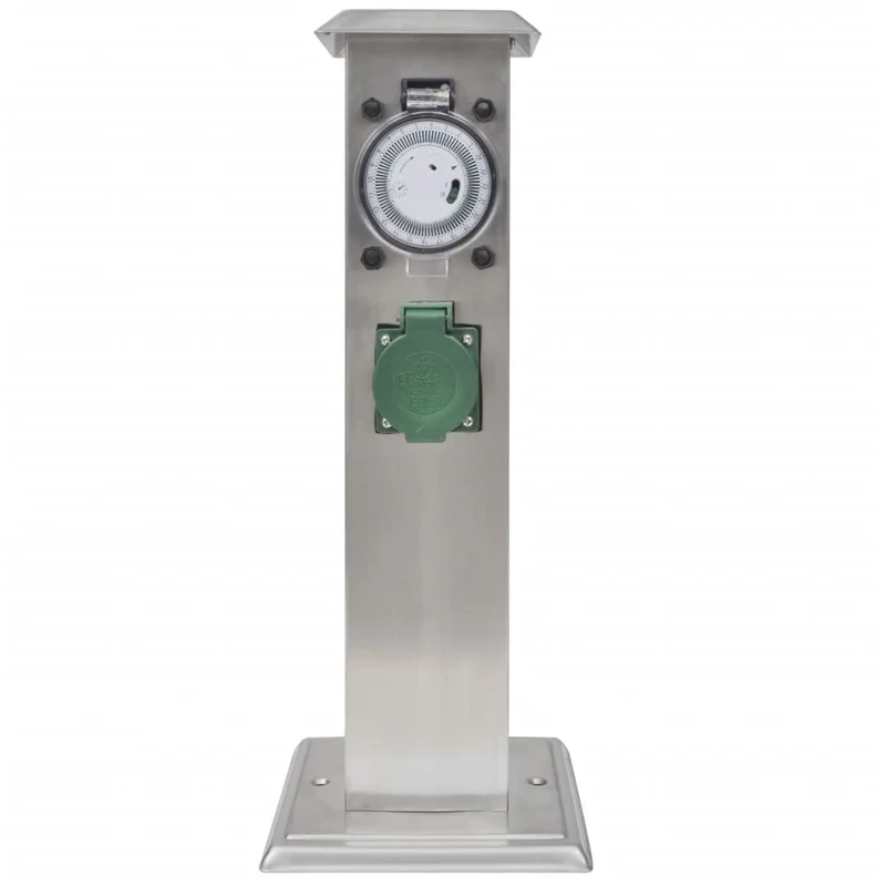 Presa Elettrica da Giardino a Pilastro Acciaio Inox con Timer Meccanico Versatile