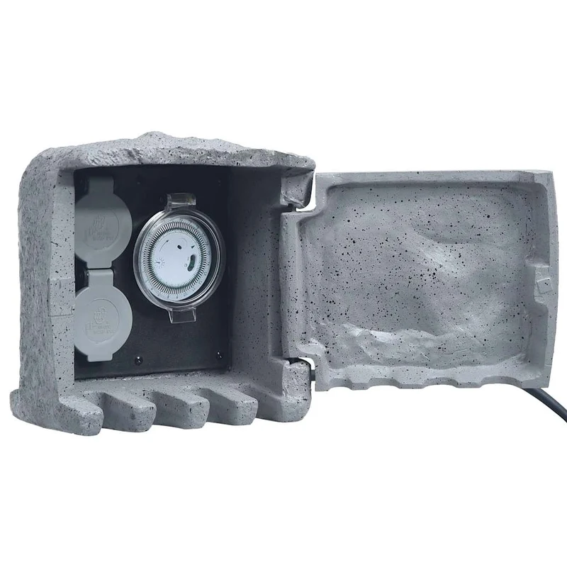Presa da Esterno Multiuso con 2 Spine e Timer in Poliresina 19x19x20 cm Grigia