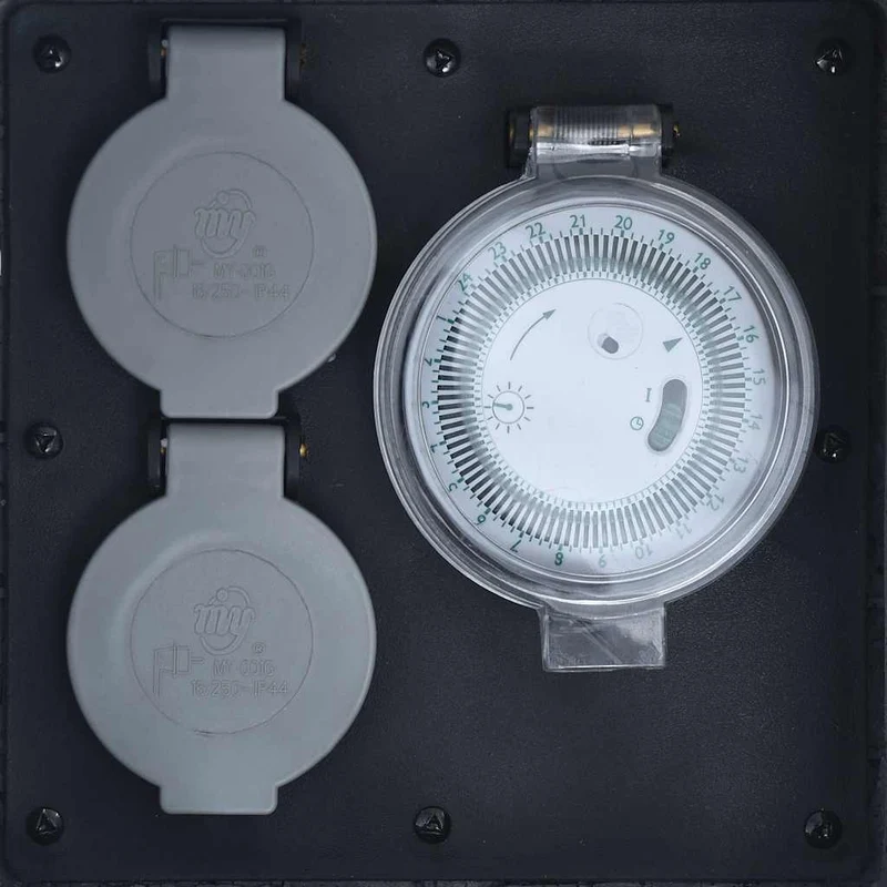Presa da Esterno Multiuso con 2 Spine e Timer in Poliresina 19x19x20 cm Grigia