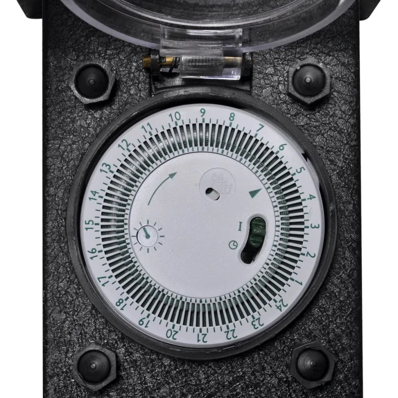 Presa Elettrica Giardino a Pilastro Design in Ferro Timer Maccanico 2 Prese Nera