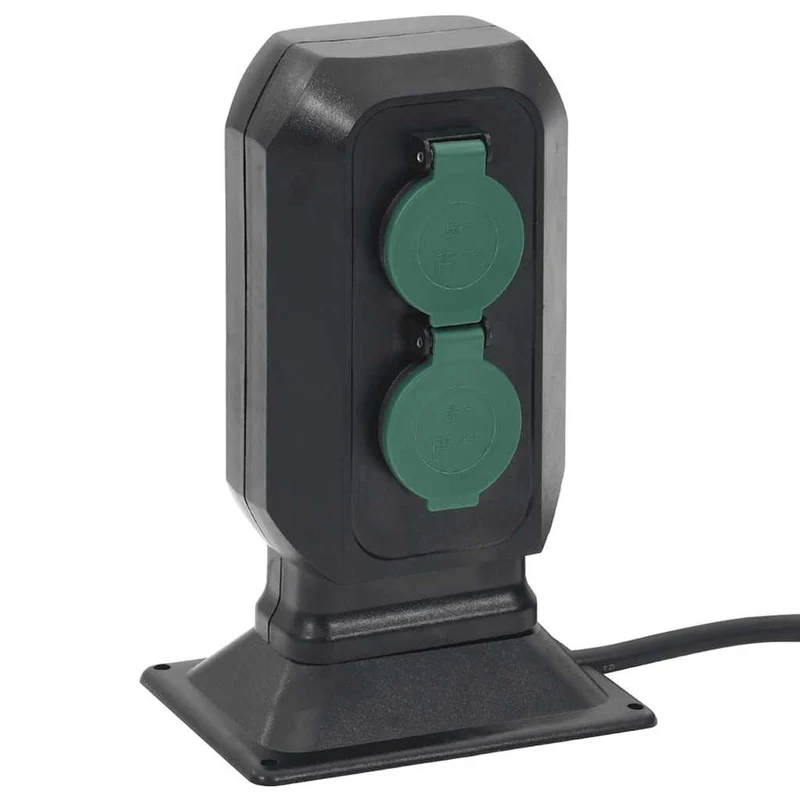 Presa da Esterno con Picchetto 4 Vie Ampie Applicazioni 15,5x11x24cm Nero e Verde