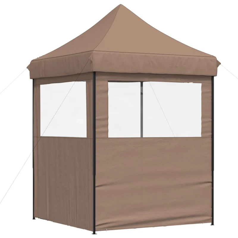 Tendone per Feste Pieghevole Pop-Up con 2 Pareti Marrone Cornice Nera