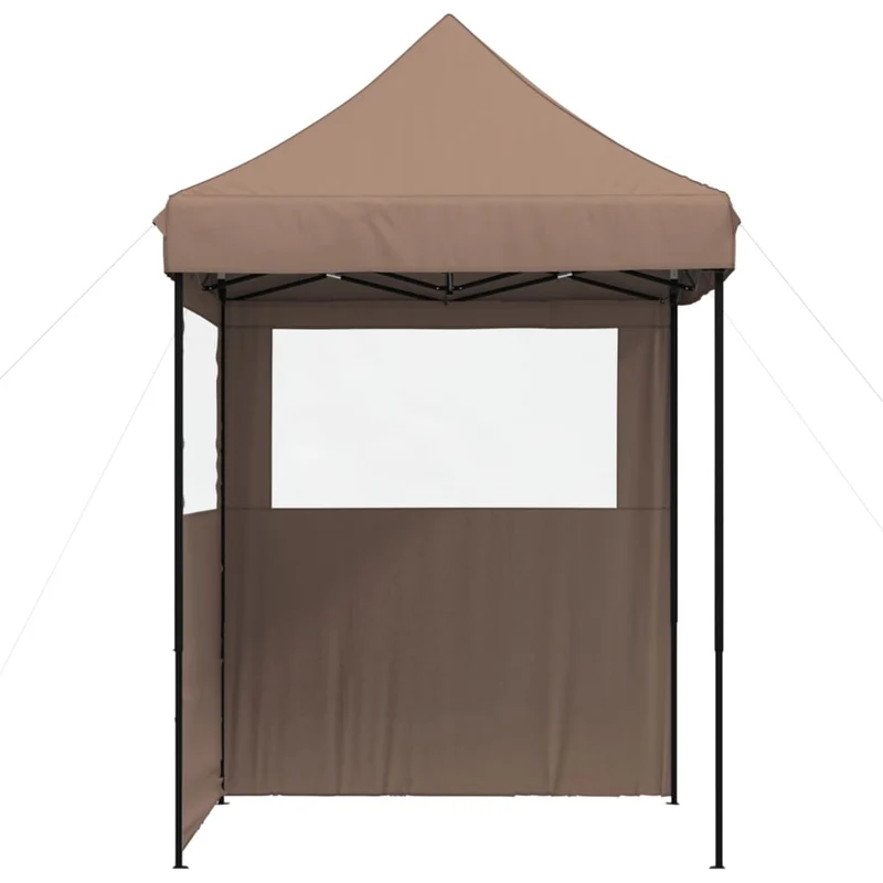 Tendone per Feste Pieghevole Pop-Up con 2 Pareti Marrone Cornice Nera