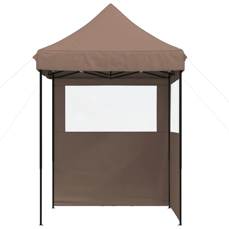 Tendone per Feste Pieghevole Pop-Up con 2 Pareti Marrone Cornice Nera