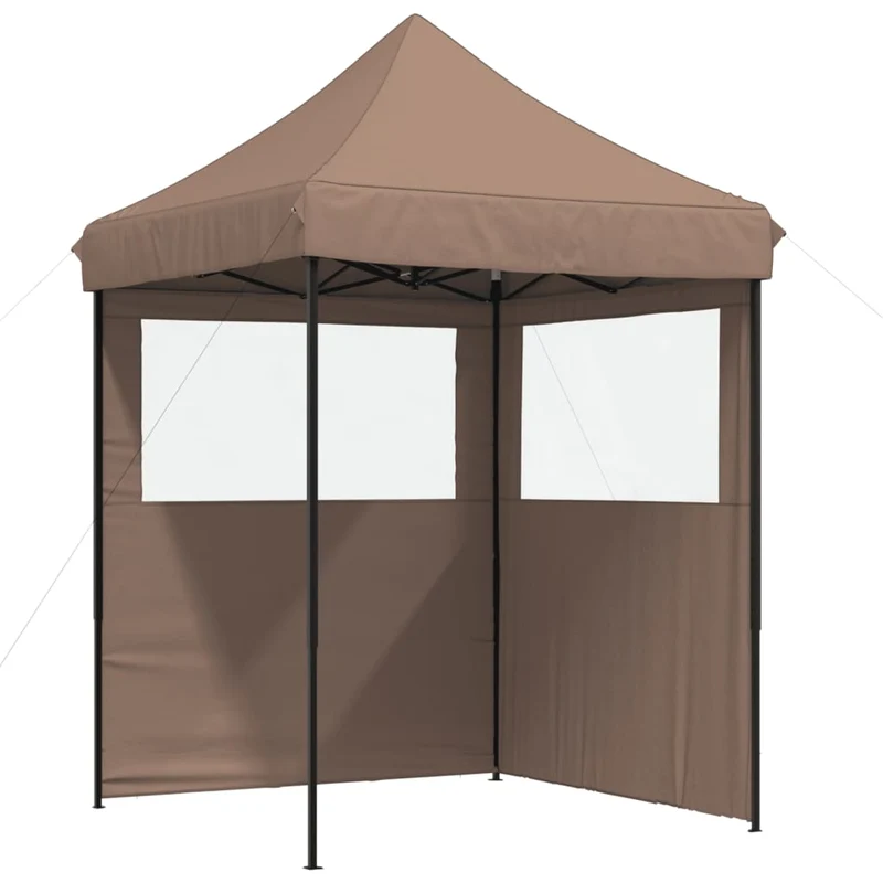 Tendone per Feste Pieghevole Pop-Up con 2 Pareti Marrone Cornice Nera