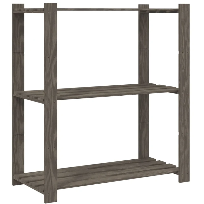 Scaffale a 3 Livelli Organizer Minimal in Legno di Pino Grigio 80x38x90 cm