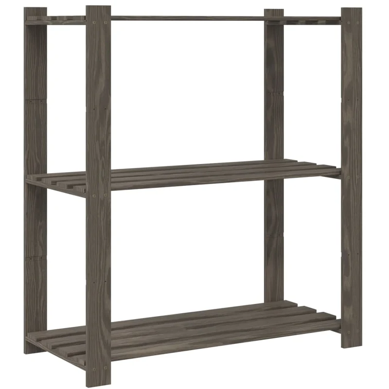 Scaffale a 3 Livelli Organizer Minimal in Legno di Pino Grigio 80x38x90 cm