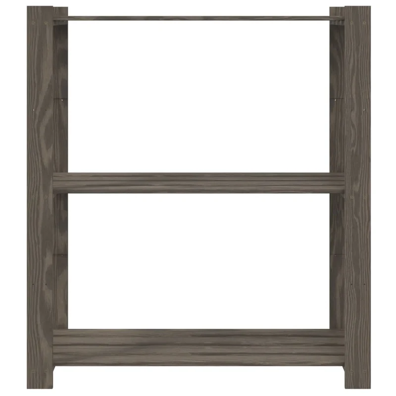 Scaffale a 3 Livelli Organizer Minimal in Legno di Pino Grigio 80x38x90 cm