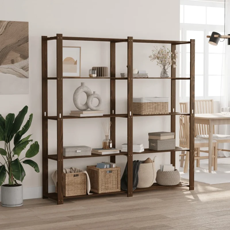 Scaffale a 5 Livelli Libreria 170x38x170 cm in Legno di Pino Colore Marrone
