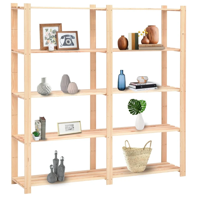 Set 5 pz Scaffali a 5 Livelli Organizer 170x38x170 cm Massello Pino 500kg
