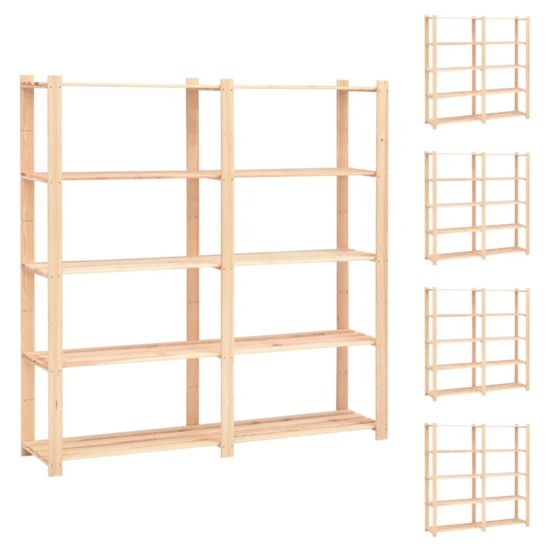 Set 5 pz Scaffali a 5 Livelli Organizer 170x38x170 cm Massello Pino 500kg
