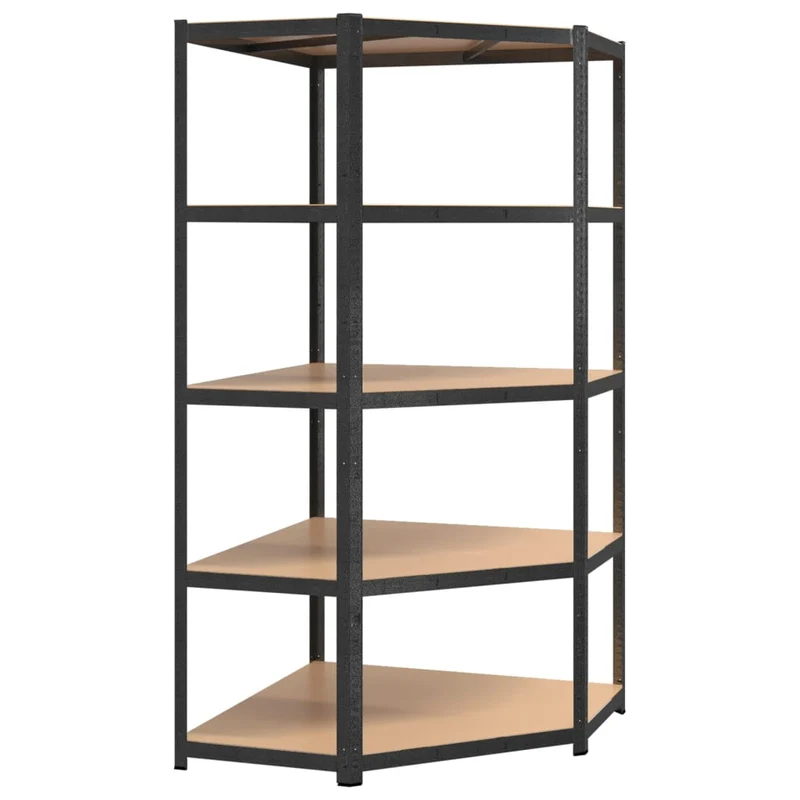 Scaffale Angolare Resistente Robusto Organizer 5 Ripiani Grigio Acciaio e Legno
