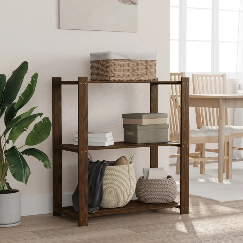Scaffale a 3 Livelli Libreria 80x38x90 cm in Legno di Pino Colore Marrone