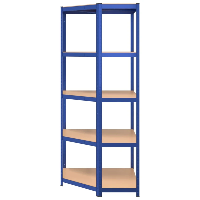 Scaffale Angolare 5 Strati Colore Blu in Acciaio e Mensole in Legno Multistrato