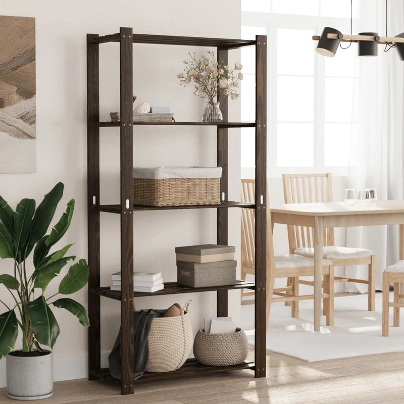 Scaffale a 5 Livelli Libreria 80x38x170 cm in Legno di Pino Colore Nero