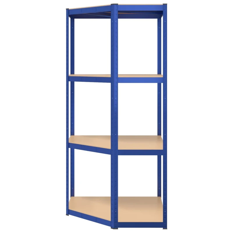 Scaffale Angolare 4 Ripiani in Acciaio e Mensola in Legno Multistrato Colore Blu