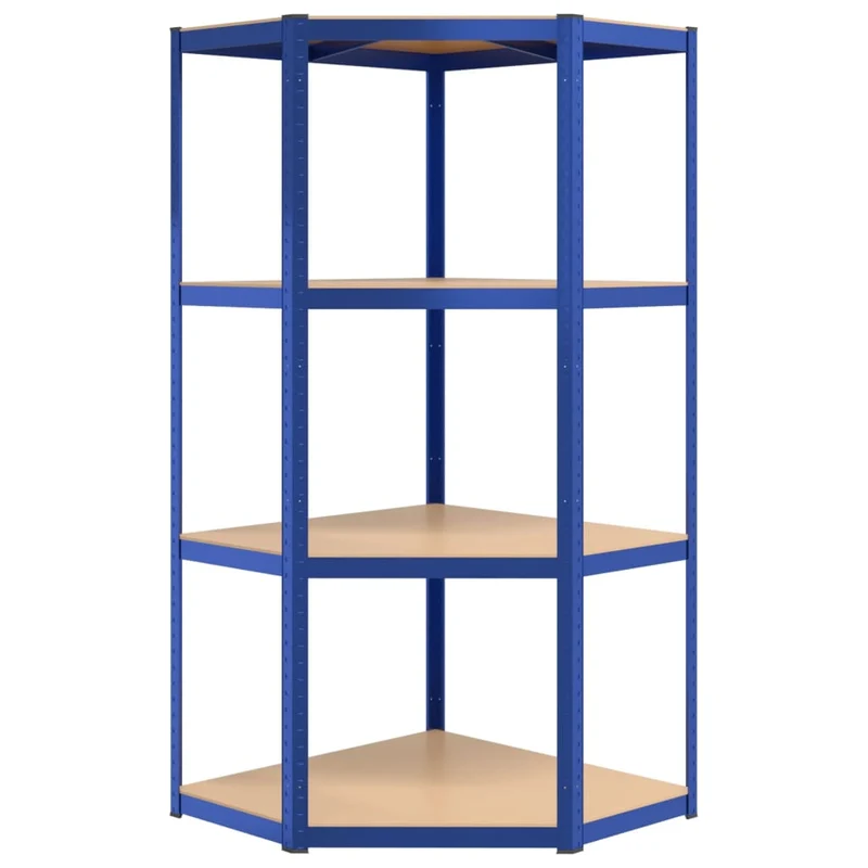 Scaffale Angolare 4 Ripiani in Acciaio e Mensola in Legno Multistrato Colore Blu