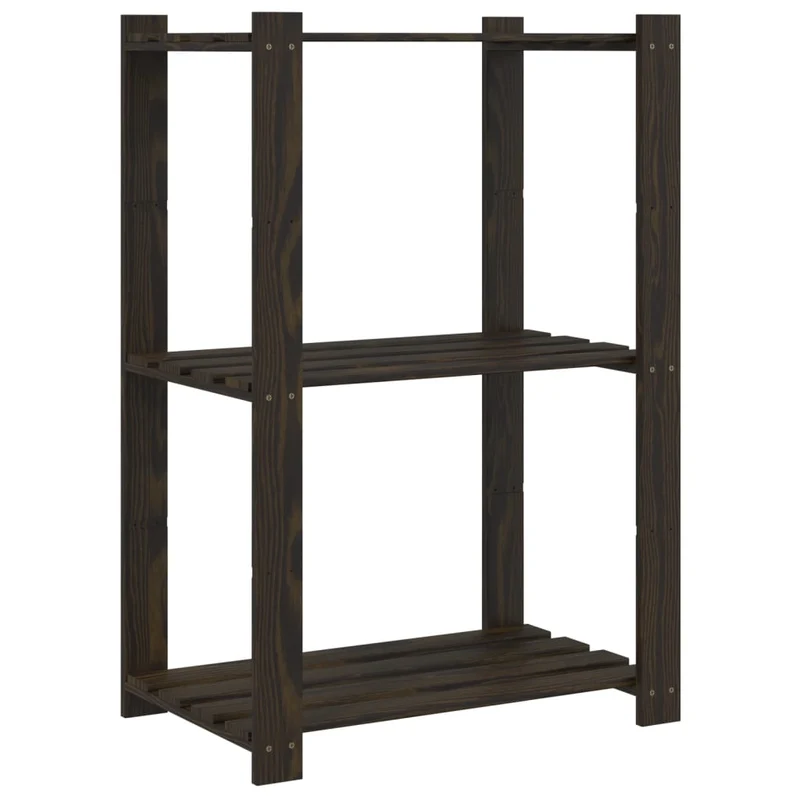 Scaffale a 3 Livelli Design Minimal in Legno Massello di Pino Nero 60x38x90 cm