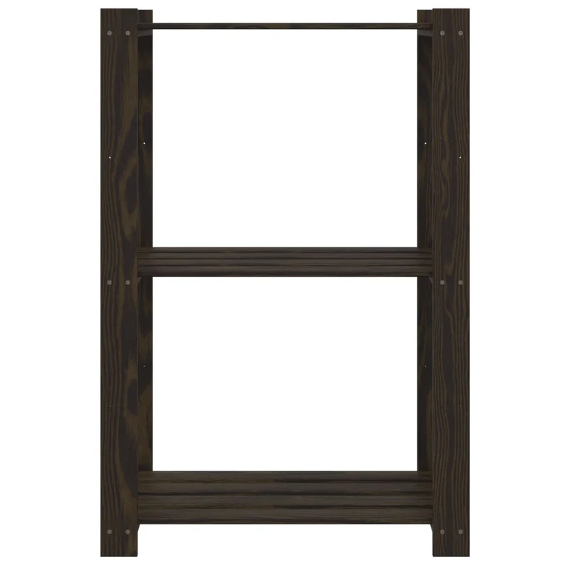 Scaffale a 3 Livelli Design Minimal in Legno Massello di Pino Nero 60x38x90 cm