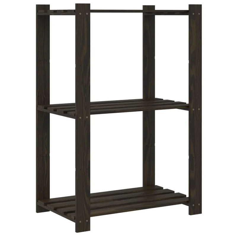 Scaffale a 3 Livelli Design Minimal in Legno Massello di Pino Nero 60x38x90 cm