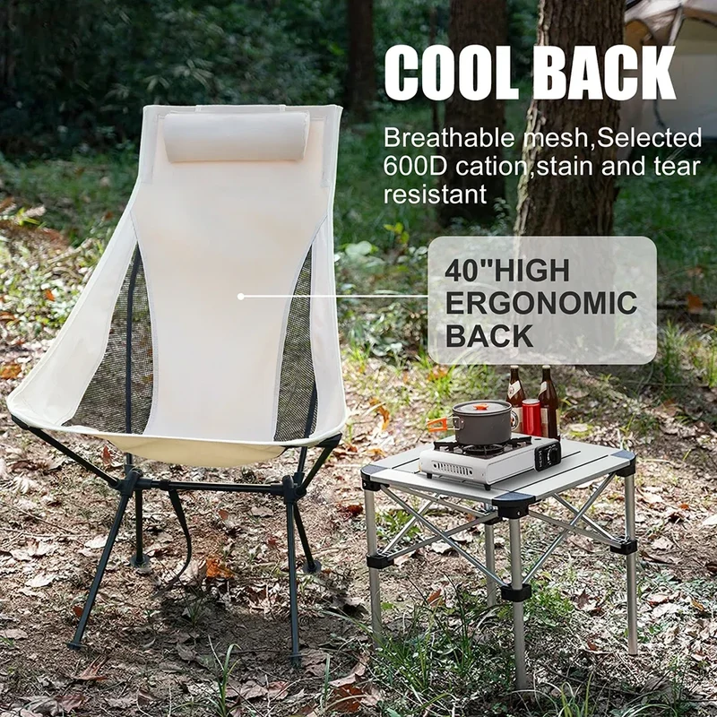 Opvouwbare Campingstoel – Lichtgewicht Aluminium Frame met Hoofdsteun
