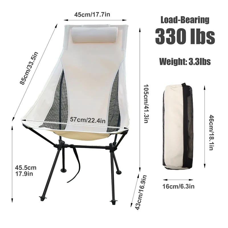 Opvouwbare Campingstoel – Lichtgewicht Aluminium Frame met Hoofdsteun