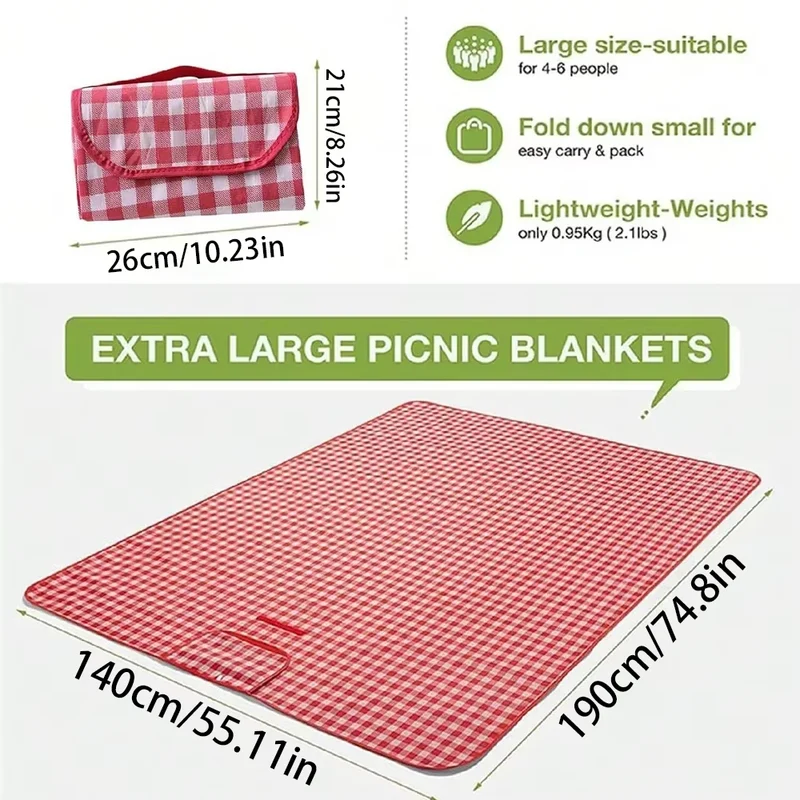 Picknickdeken Waterdicht – 140×190 cm met Handvat, Lichtgewicht & Opvouwbaar