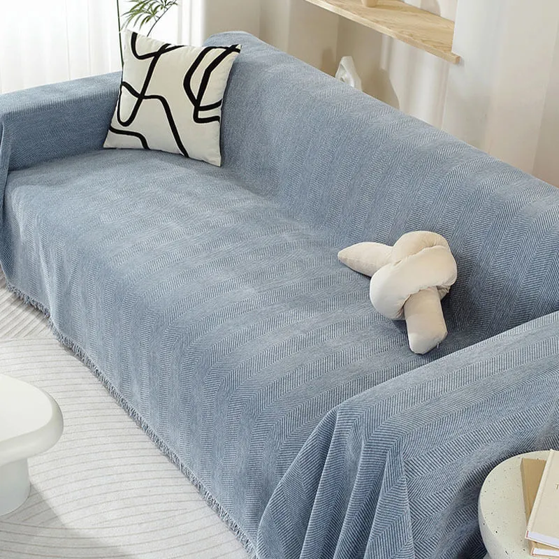 Herringbone Sofa Cover with Fringes Protective Decorative Throw