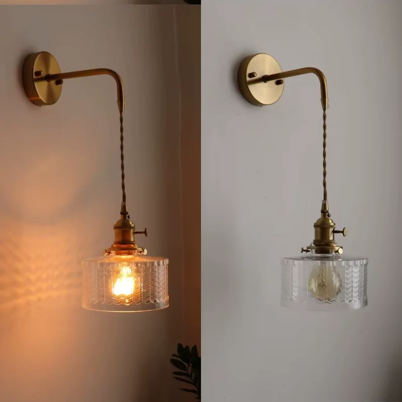 LED Wall Lamp Japanese Style Green Glass Copper Frame