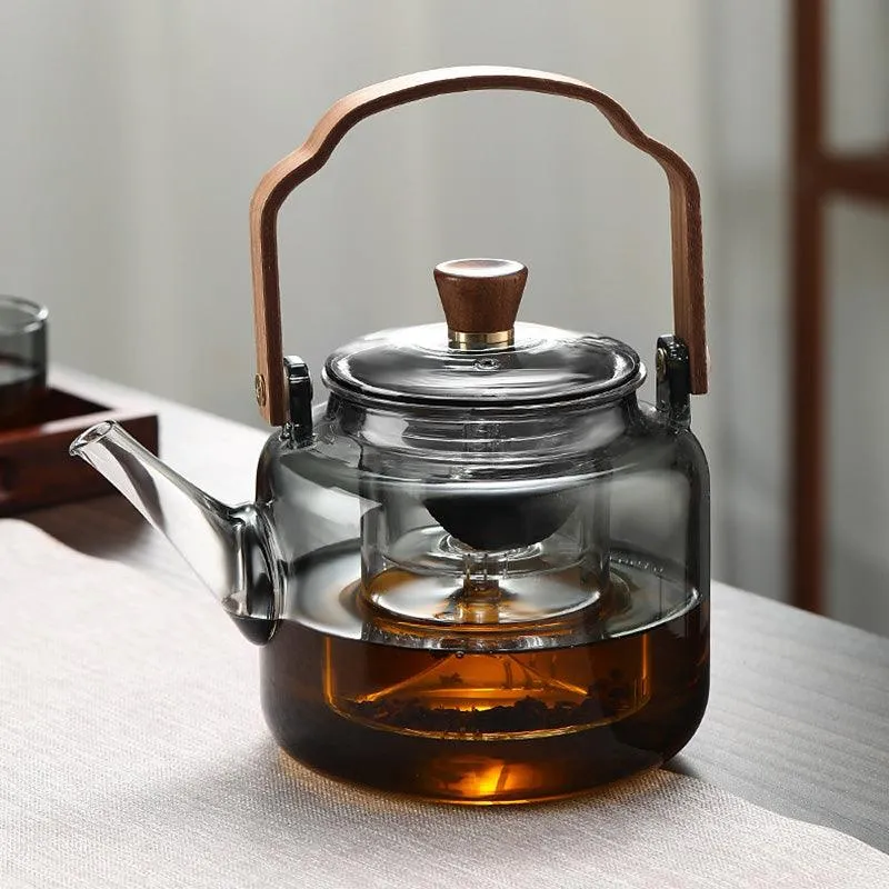Glass Tea Kettle 1.2L Smoked Finish with Lid and Filter