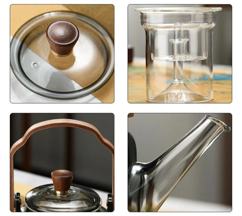 Glass Tea Kettle 1.2L Smoked Finish with Lid and Filter