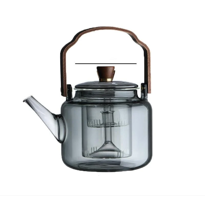 Glass Tea Kettle 1.2L Smoked Finish with Lid and Filter
