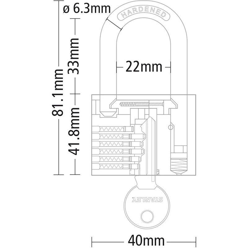 Stanley Lucchetto Sicurezza Arco Lungo in Acciaio Cementato da 40mm con 3 Chiavi