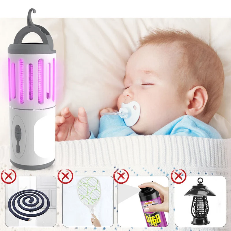 Zanzariera Elettrica Lampada Torcia LED Campeggio Anti Zanzar Batteria Litio USB