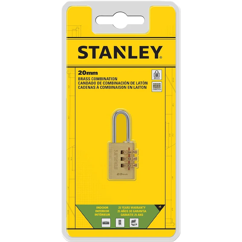 Stanley Lucchetto a Combinazione Arco 20 mm a 3 Cifre Corpo Ottone per Armadietti