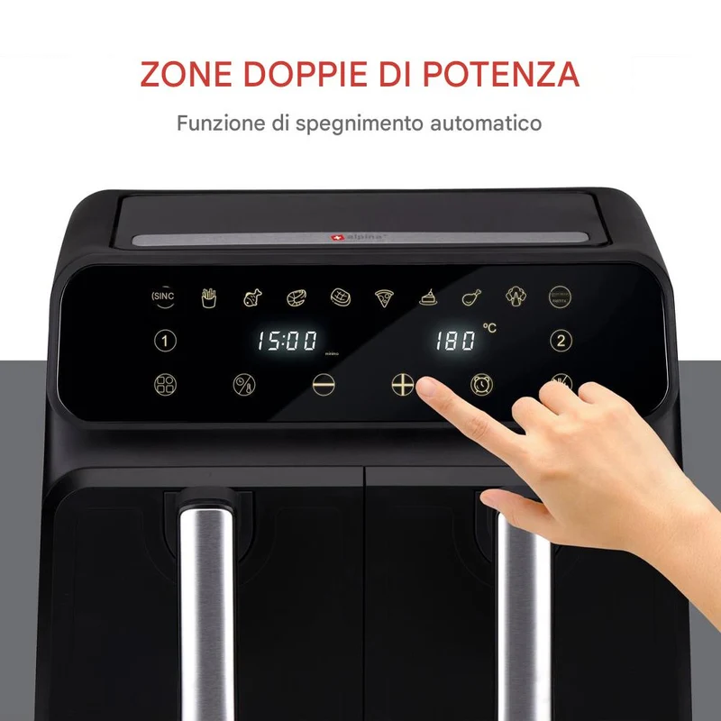 Double Air Fryer Friggitrice Aria Calda 8 L Display Digitale 1700W Sync Finish