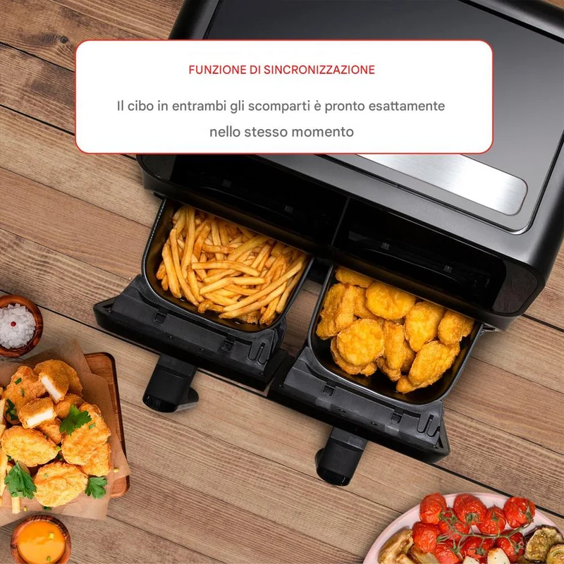 Double Air Fryer Friggitrice Aria Calda 8 L Display Digitale 1700W Sync Finish