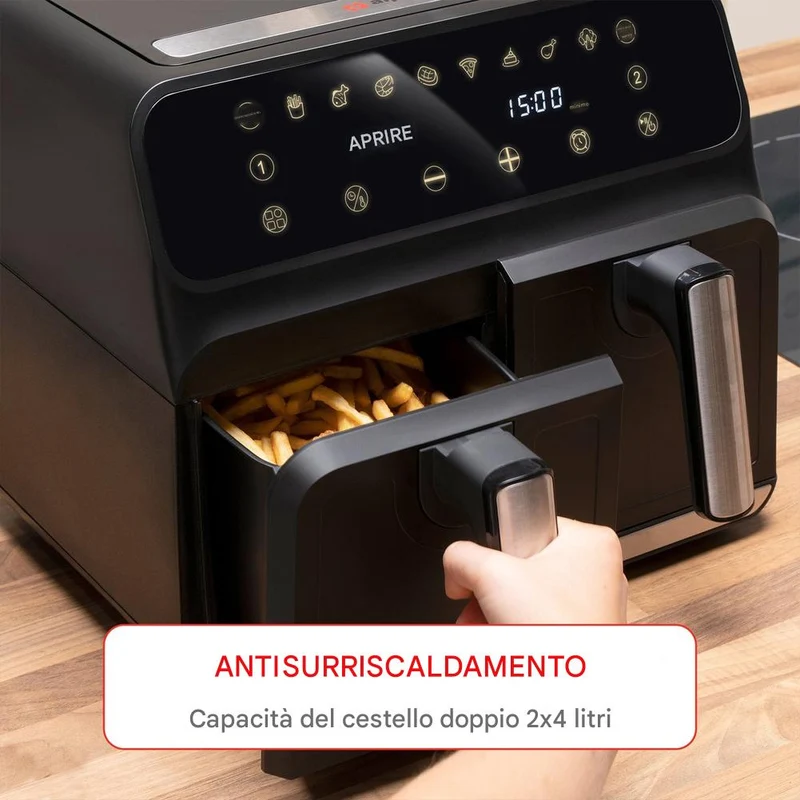 Double Air Fryer Friggitrice Aria Calda 8 L Display Digitale 1700W Sync Finish