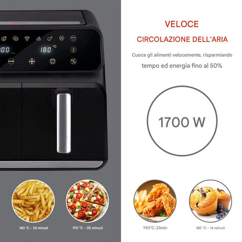 Double Air Fryer Friggitrice Aria Calda 8 L Display Digitale 1700W Sync Finish