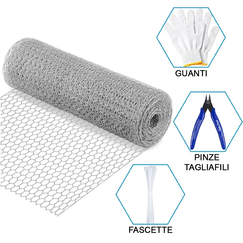 Rete Metallica Zincata Maglia Esagonale 40 cm x 6 Mt Recinzione Polli e Conigli