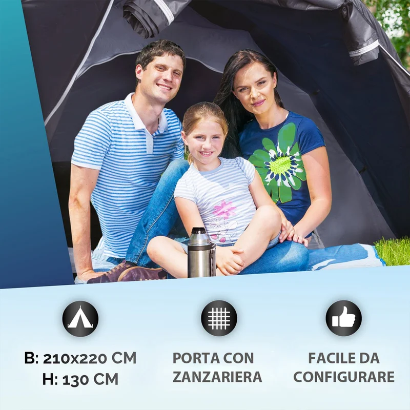 Tenda da Campeggio 3 Persone Cupola Spiaggia Escursioni 210x220x130cm Dunlop