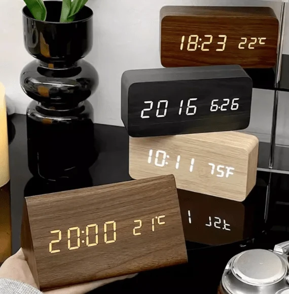 Clap-activated alarm clock with adjustable LED display